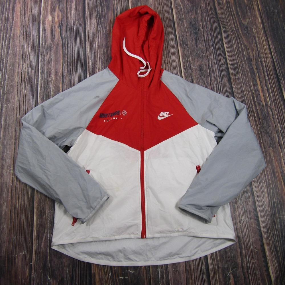 Mustangs Jacket Womens Small Red Gray Baseball Nike Hooded Windbreaker Softball